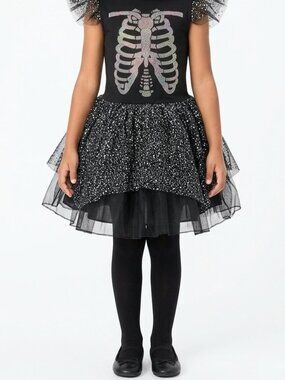 Spirit Halloween Tutu Skeleton Sparkly Costume Girls M (8-10)